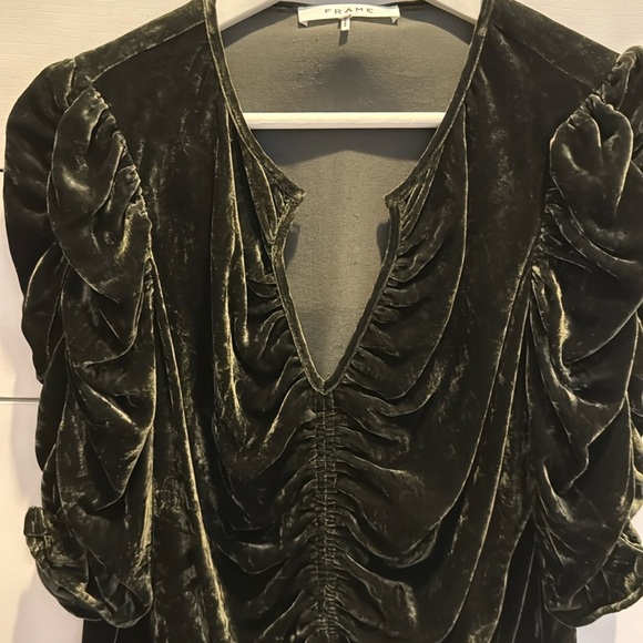 Frame Denim Velvet Blouse in Dark Green - Picture 3 of 4